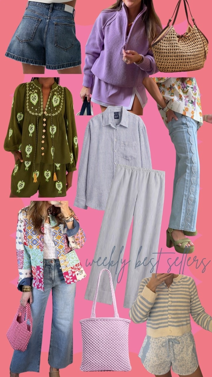 Best sellers— matching sets, scallop trim jeans, linen set, Athleisure// ft. Farm Rio, old navy, j.crew factory, gap, aerie, target 