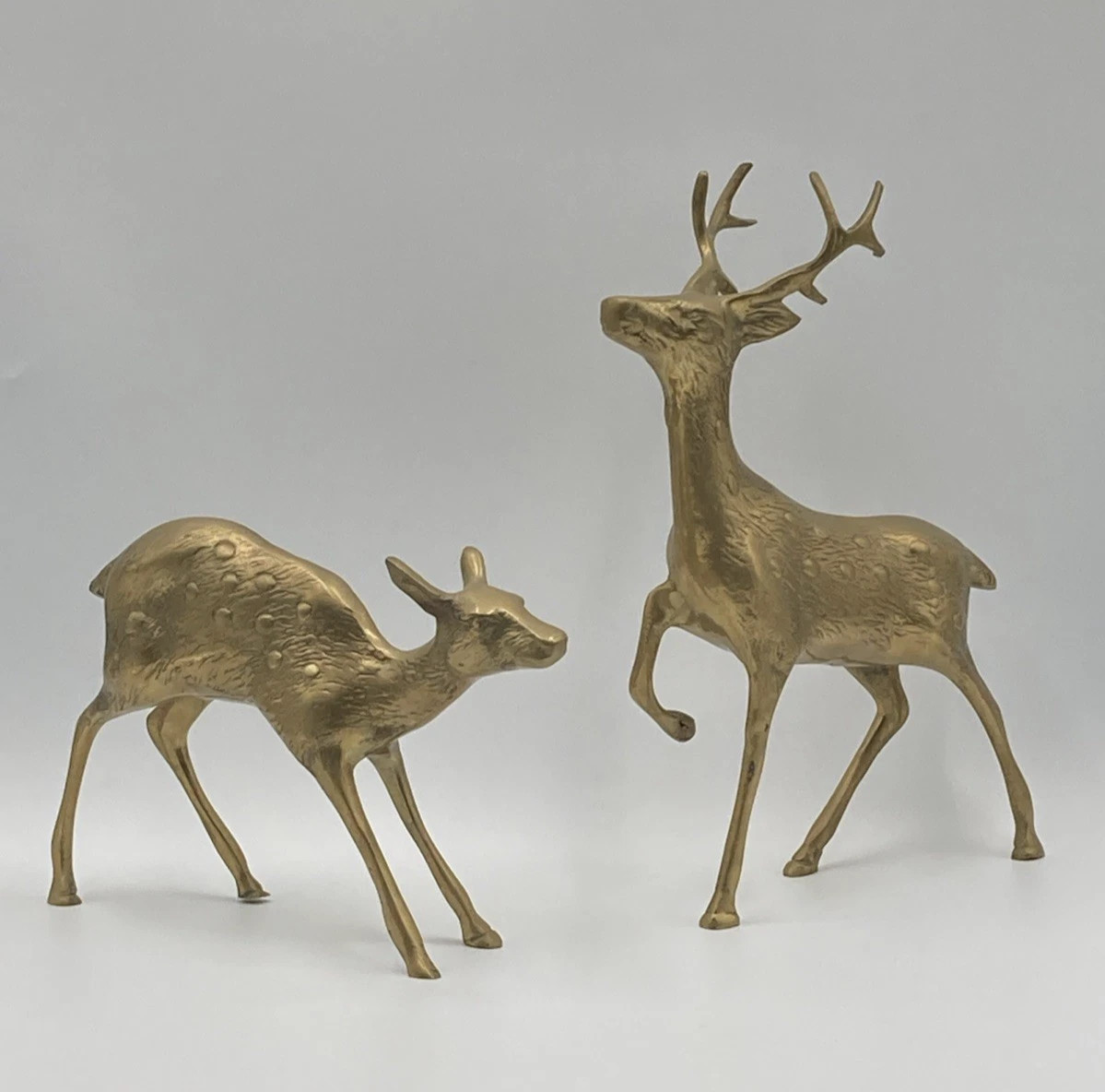 MCM Vintage Pair of Brass Spotted Deer/Reindeer Figures. Doe & Buck Figurines | eBay US