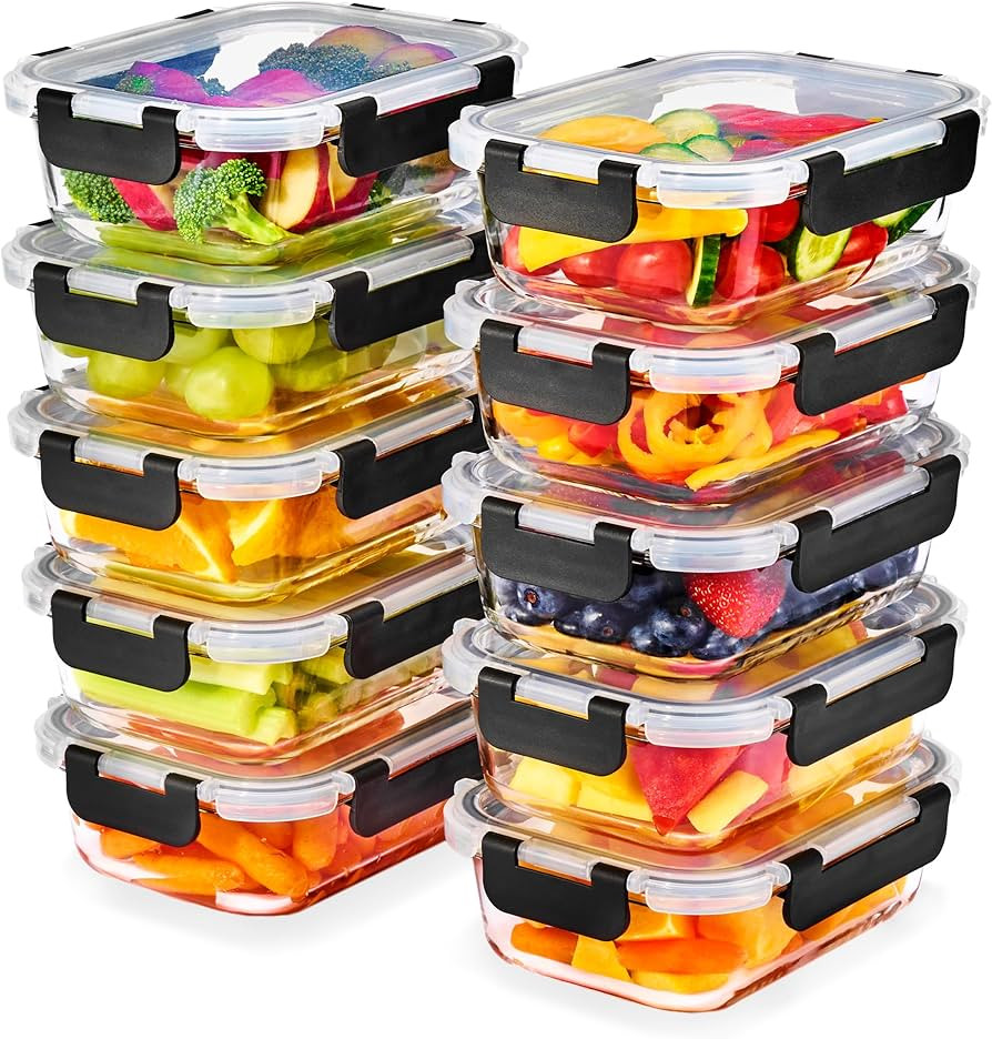 Sorbus 20pc Glass Meal Prep Containers Set – 10 Glass Food Storage Containers (21.3oz, 2.6 Cups... | Amazon (US)