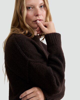 The F&F Edit Ribbed Crew Neck Jumper with Wool in Brown | Tesco F&F