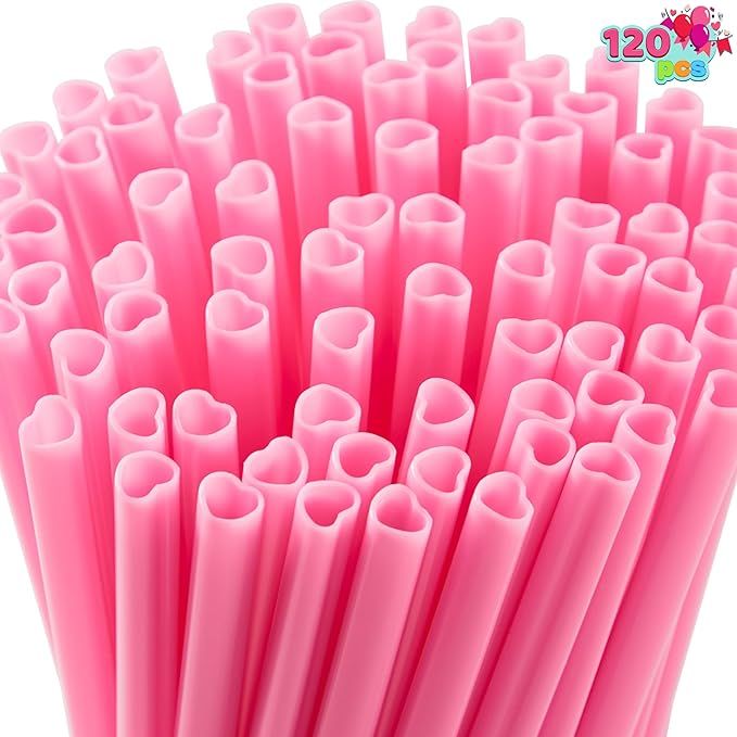 JOYIN 120 PCS Valentine Heart Shaped Pink Straws, Reusable Drinking Cute Straw for Valentine's da... | Amazon (US)