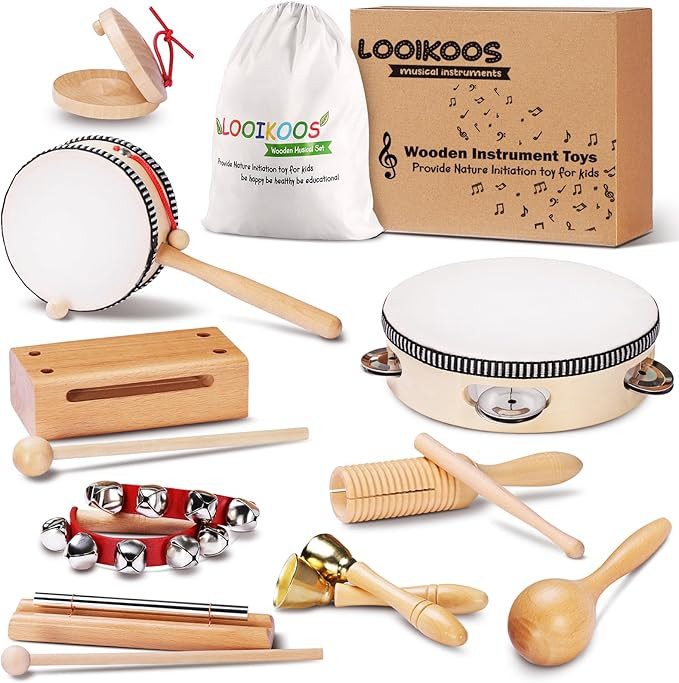LOOIKOOS Montessori Natural Wooden Musical Instruments Set for Toddlers Preschool Educational Per... | Amazon (US)
