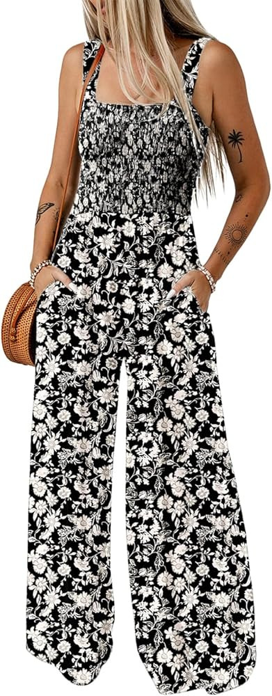 Dokotoo Women's Casual Loose Overalls Jumpsuits One Piece Sleeveless Printed Wide Leg Long Pant R... | Amazon (US)