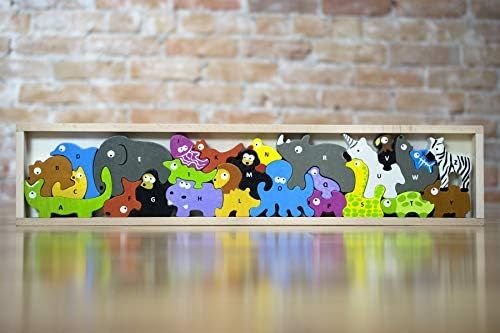 BeginAgain Animal Parade A to Z Puzzle and Playset - Educational Wooden Alphabet Puzzle - 2 and U... | Amazon (US)