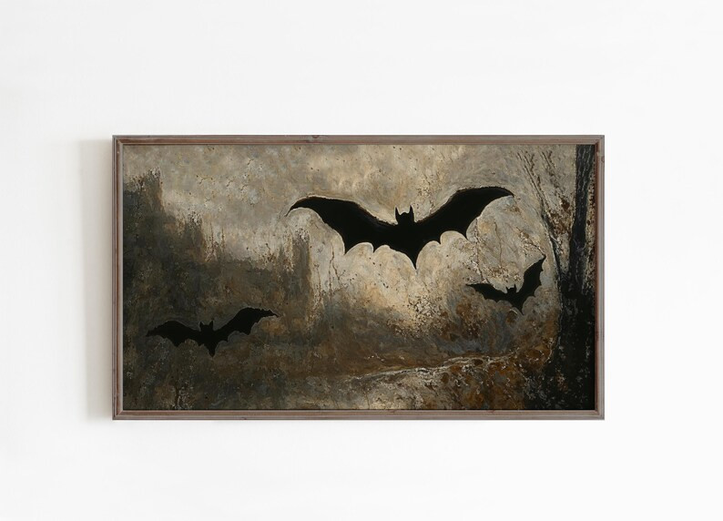 Halloween Frame TV Art Bats Moody Vintage - Etsy | Etsy (US)