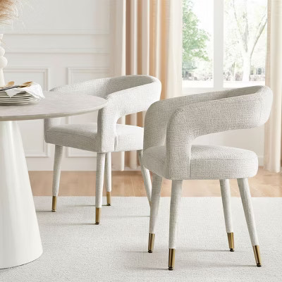 Set of 2 Modern Beige Upholstered Dining Chairs with Curved Backrest, Armrests, Metal Legs, Elegant Kitchen or Dining Room Chairs - Panipeachy | Target