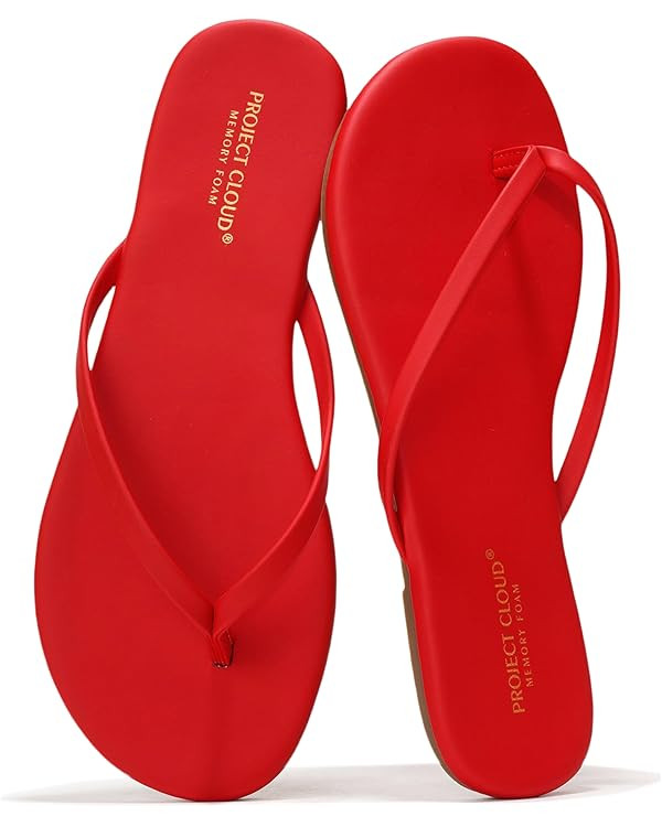 Project Cloud Flip Flops for Women - Memory Foam Flats Summer Sandals for Women 2025 - Vegan Leat... | Amazon (US)
