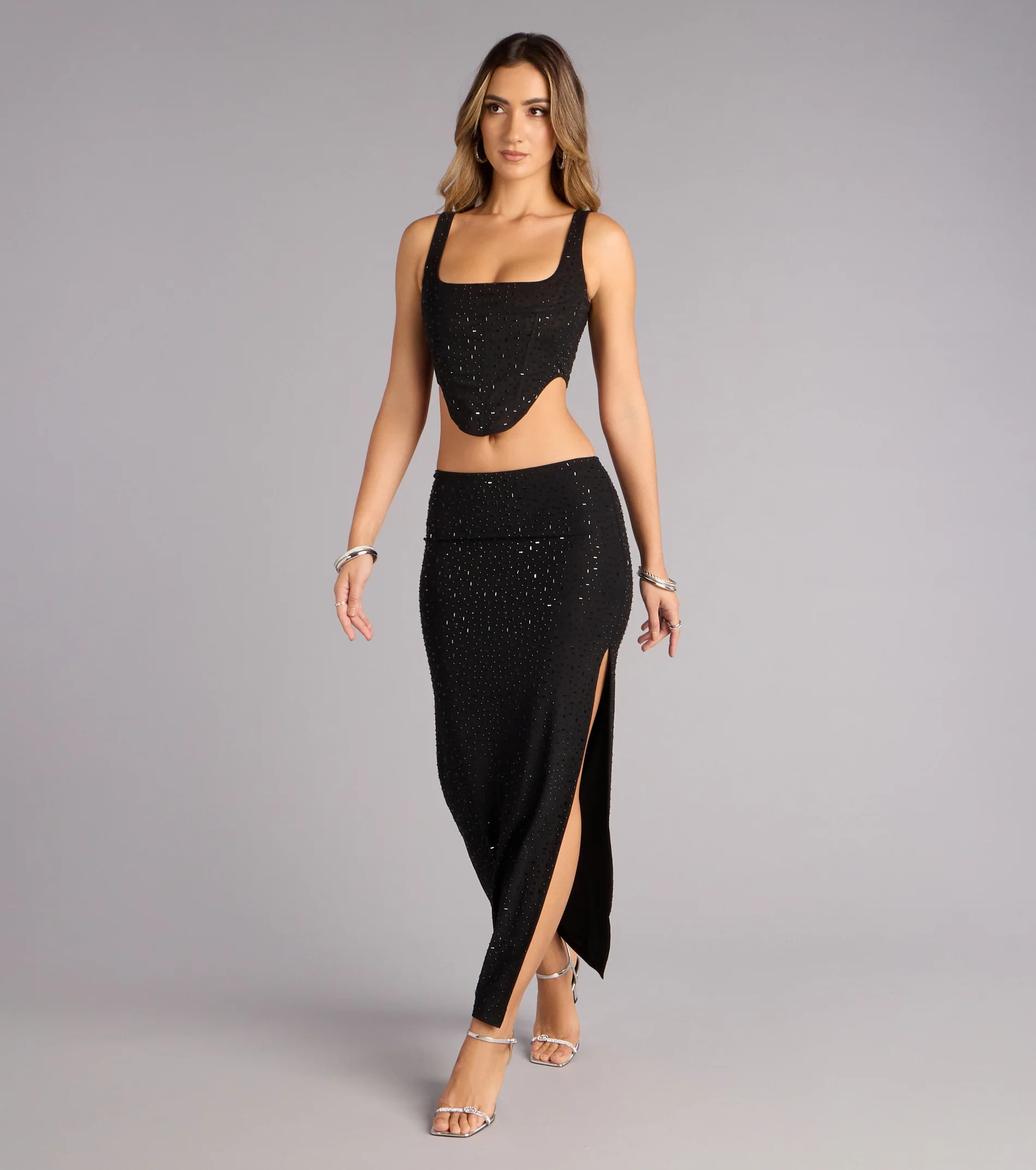 Undeniably You Rhinestone Mesh Maxi Skirt | Windsor Stores