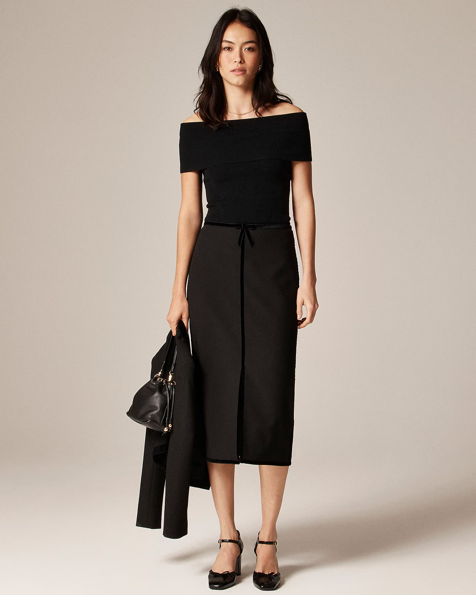 Pencil midi skirt with velvet trim in four-season stretch | J. Crew US