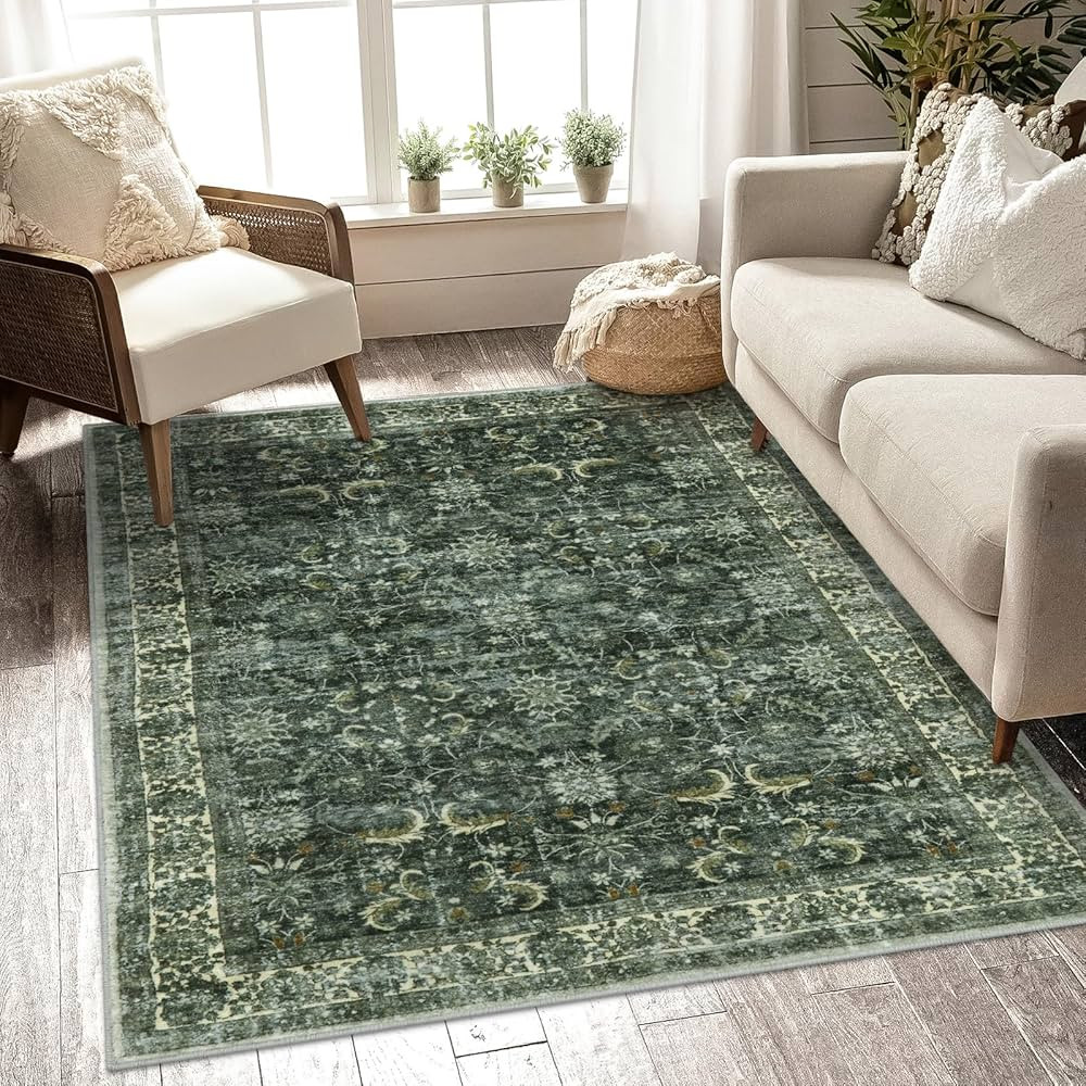 Anidaroel Washable Area Rug 5x7, Boho Large Green Rug for Living Room Vintage Soft Rugs for Bedro... | Amazon (US)