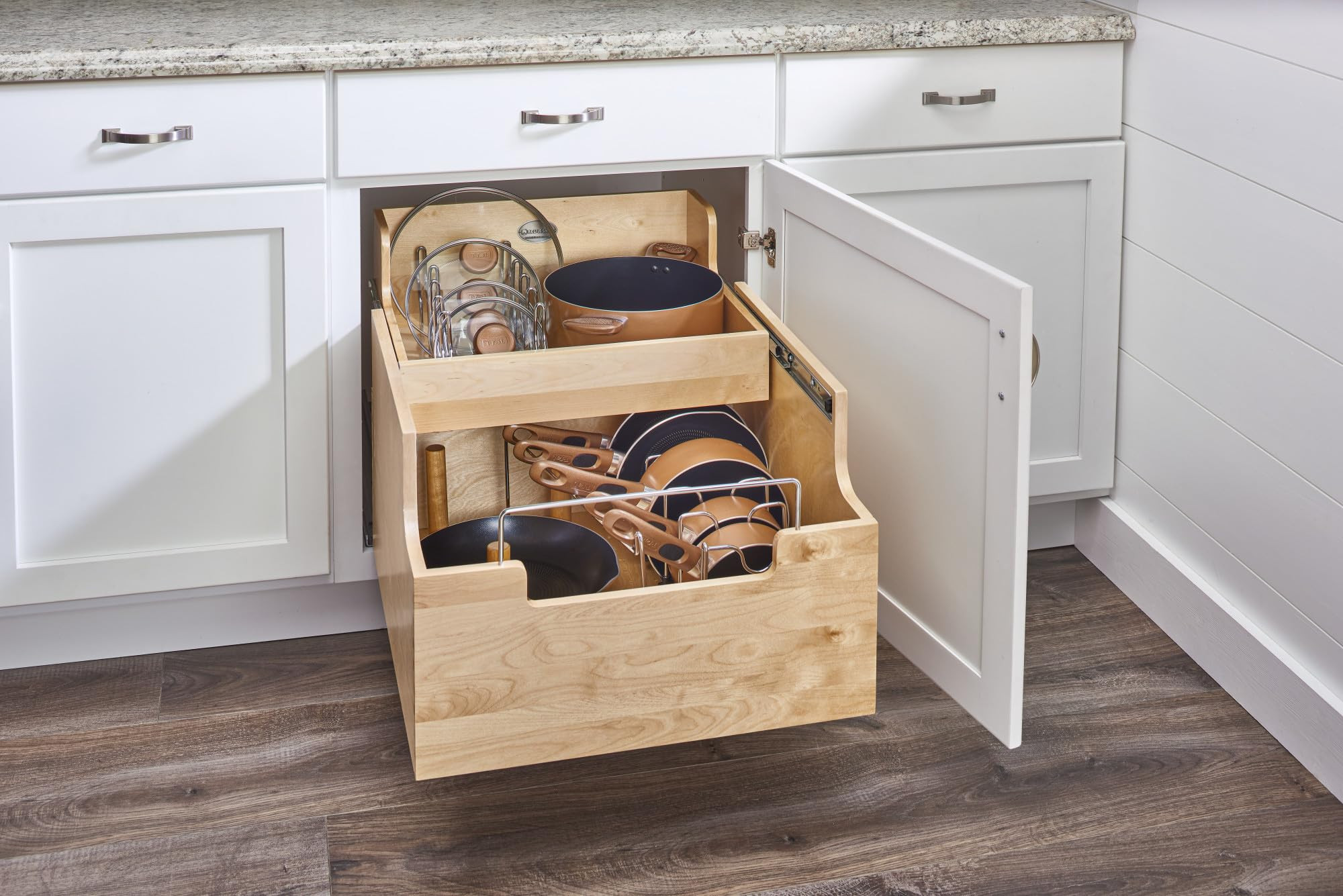 Rev-A-Shelf Wood Base Cabinet Cookware Pullout Organizer w/Soft-Close | Amazon (US)