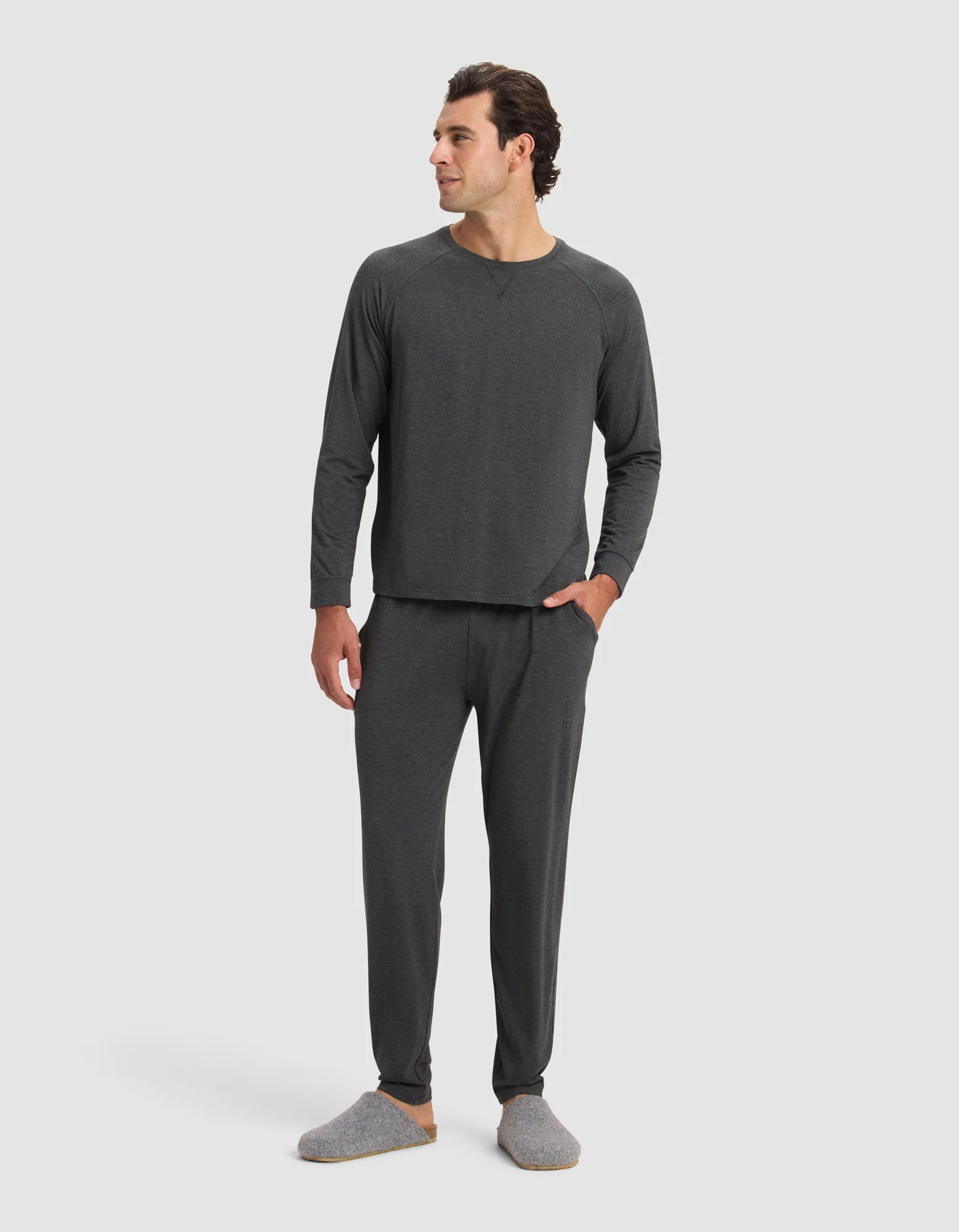 Men's Bamboo Viscose Stretch-Knit Long Sleeve Shirt Pajama Set in Charcoal (Size: Large) - Cozy Earth | Cozy Earth