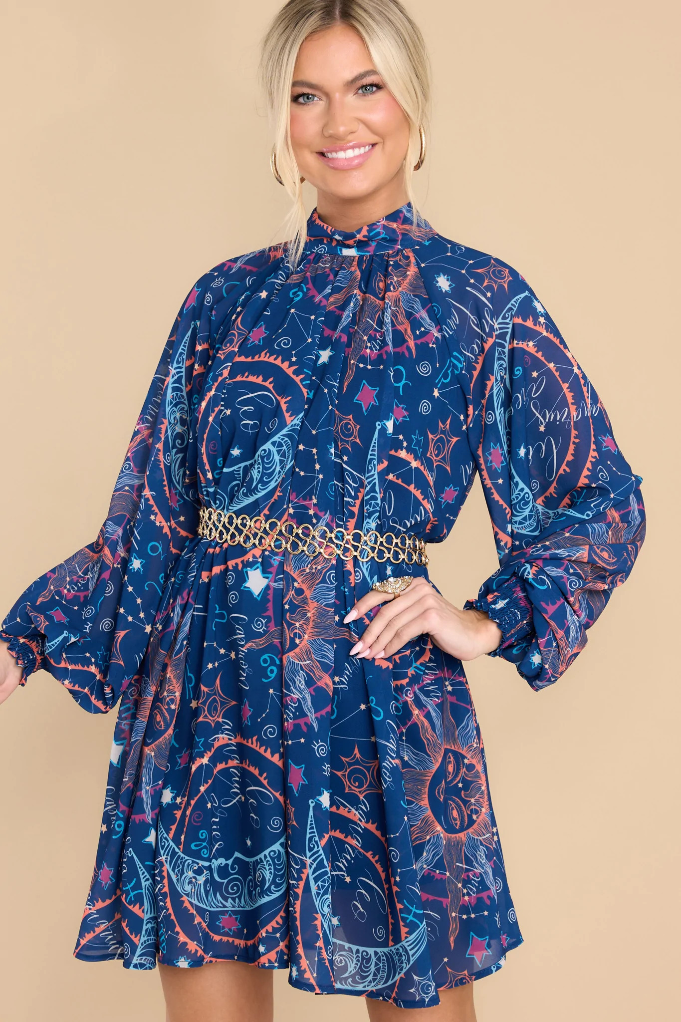 Looking For A Sign Navy Multi Print Dress | Red Dress 