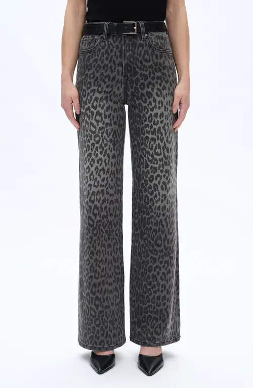 Bayeas Leopard Print High Waist Wide Leg Jeans in Black Leopard Print at Nordstrom, Size 30 | Nordstrom