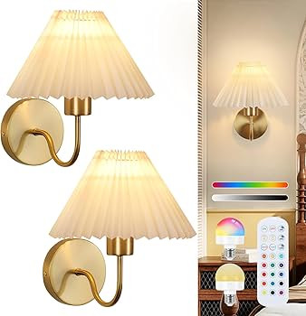 ADISUN Wall Sconces Sets of 2 RGB Battery Operated Wall Sconces for Bedroom Dresser Classic Golde... | Amazon (US)