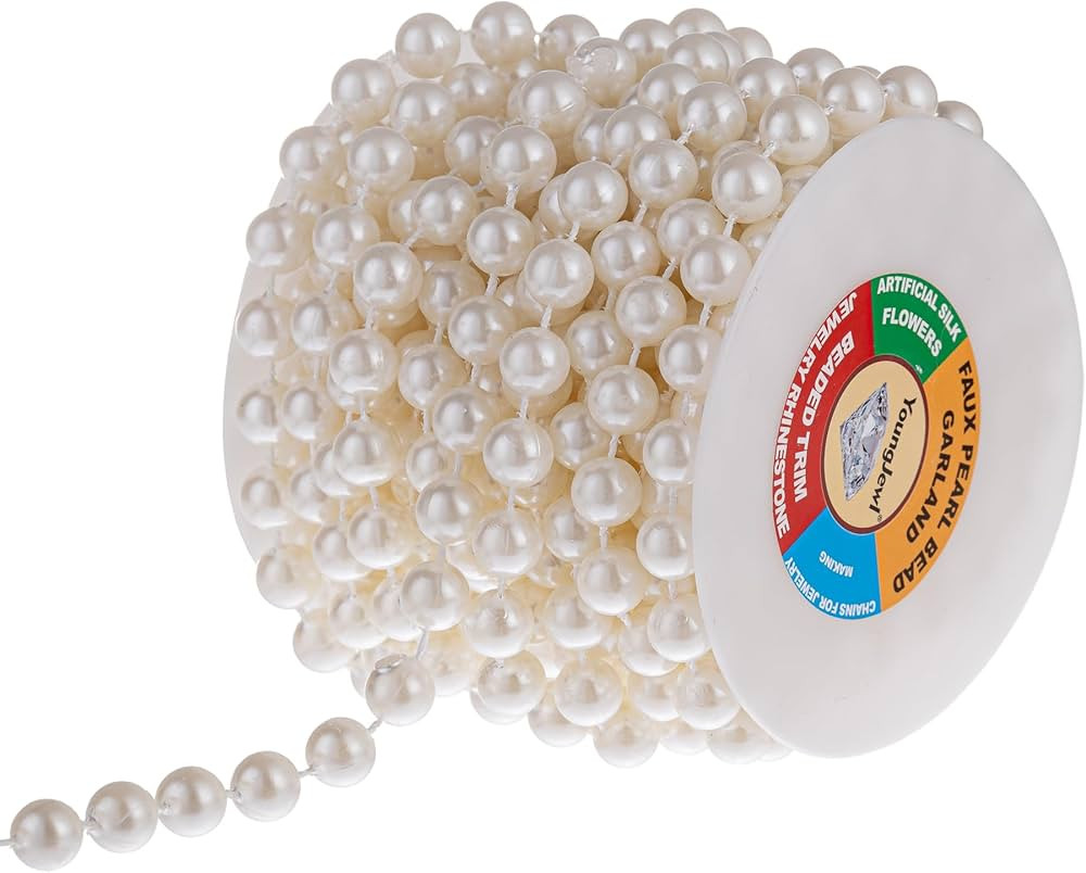 10mm Pearl Strands,9 Yds of Lvory Fake Beads Garland Spool Roll with Stringed Pearls for Crafting... | Amazon (US)