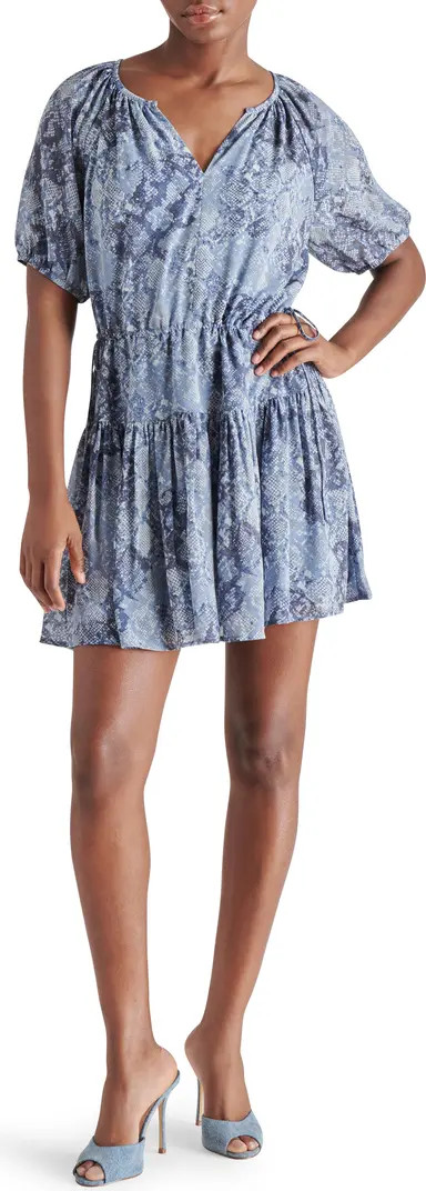 Steve Madden Snakeskin Print Split Neck Puff Sleeve Minidress | Nordstrom | Nordstrom