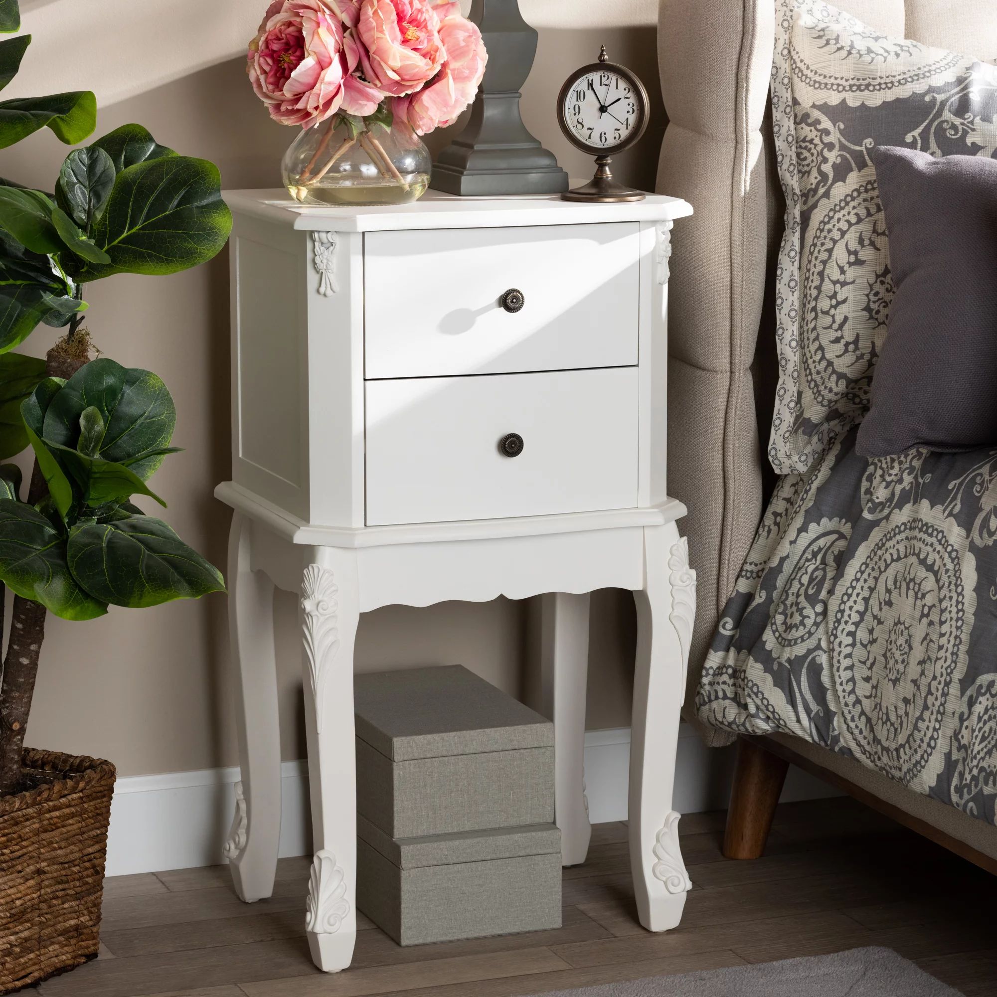 Baxton Studio Sophia Classic And Traditional French White Finished Wood 2-Drawer Nightstand - Wal... | Walmart (US)