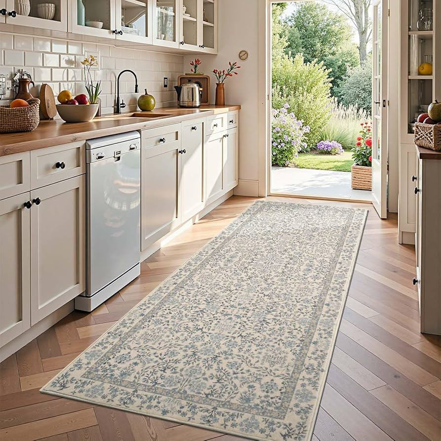 jinchan Zenith Floral Runner Rug 3x8 Washable Kitchen Runner Non-Slip Low-Pile Soft Carpet Runner... | Amazon (US)