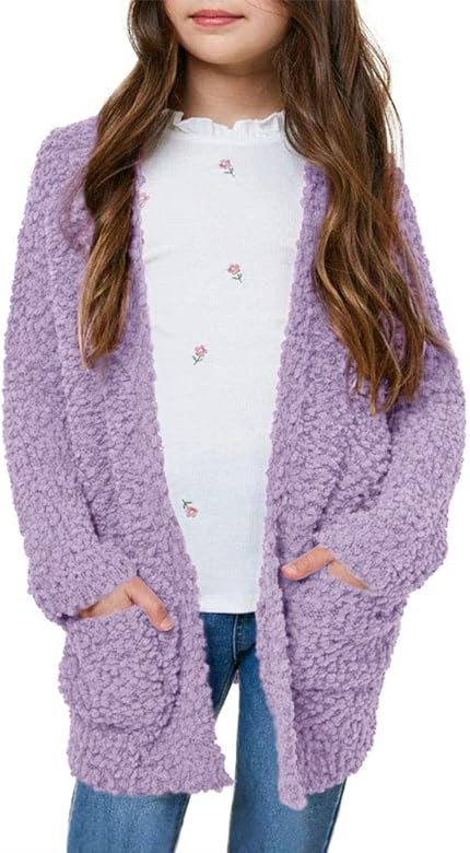 Imily Bela Girls Cardigan Open Front Popcorn Knit Long Sleeve Sweaters Coat with Pockets | Amazon (US)