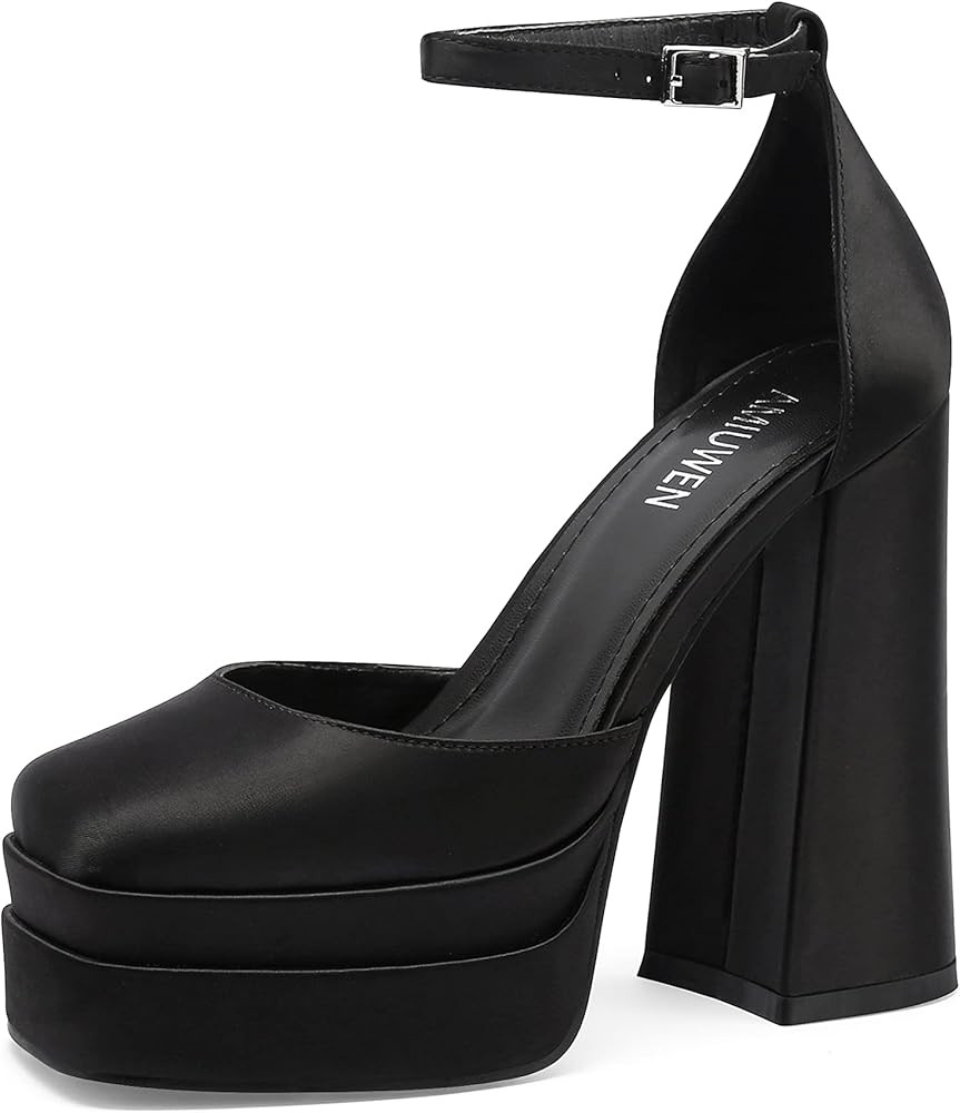 Chunky Satin Platform Heels for Women Ankle Strap High Block Chunky Pumps Sexy Heels for Women Party | Amazon (US)