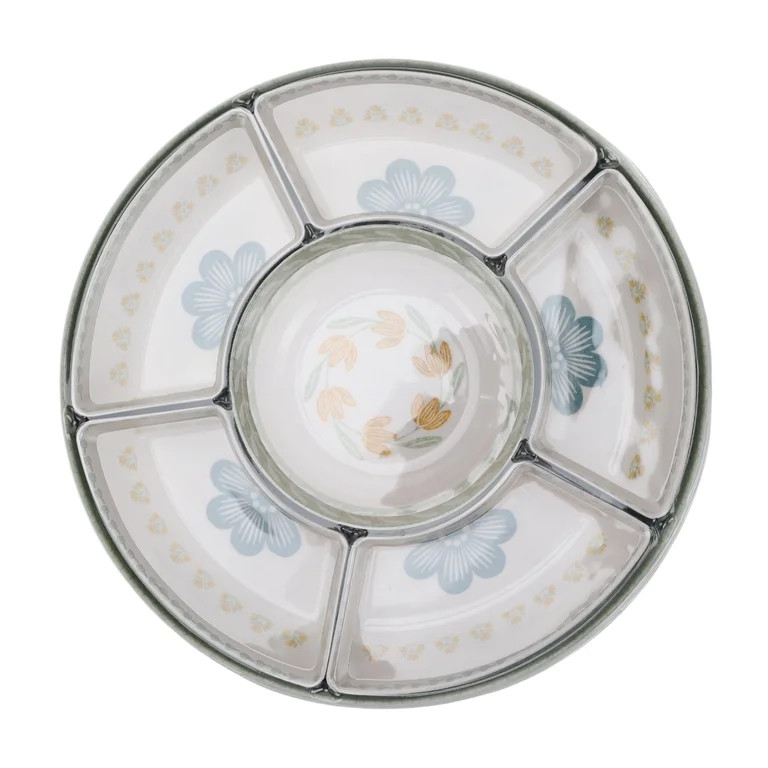 Better Homes and Gardens Bamboo Melamine Floral Chip and Dip Serve Tray | Walmart (US)