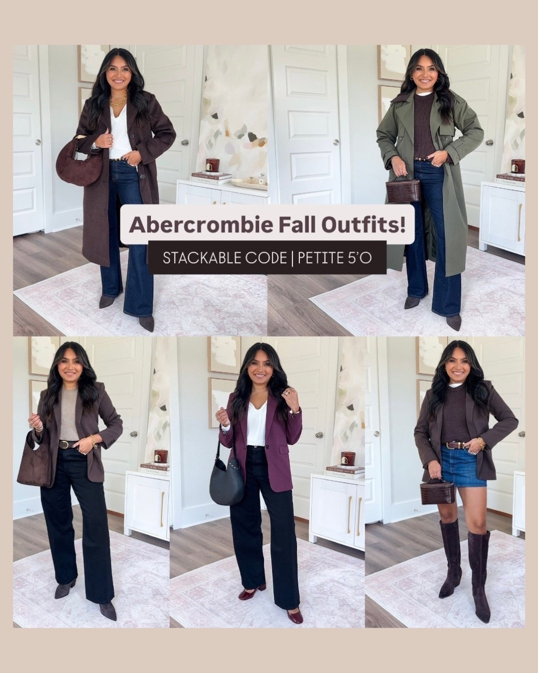 STACKABLE CODE: code AFLTK for 25% off on top of their current sale!
For reference: I’m 5’0, 32b bra size, and 2/26 in bottoms, pear shaped. 
*Everything I share is unaltered! TTS means true to size.

Brown dark coffee coat size xs petite TTS
White cream long sleeve top size xxs TTS
Mid rise bootcut jean in dark rinse color size 26 short TTS
Brown and gold belt size xs TTS - I use the last hole on this belt so size up if you want more room!
Dark brown boots size 5.5 TTS

Green grape leaf color trench coat size xs petite TTS
White tank size xs TTS
Brown dark coffee sweater size xxs TTS
Brown and gold belt size xs TTS - I use the last hole on this belt so size up if you want more room!
Mid rise bootcut jean in dark rinse color size 26 short TTS
Dark brown boots size 5.5 TTS

Brown dark coffee blazer size xxs regular TTS
Light brown sweater size xxs TTS
Dark brown size 27”-31” TTS
No fade black color high rise loose jean size 26 short TTS
Dark brown boots size 5.5 TTS

Burgundy red wine color blazer size xxs regular TTS
White cream long sleeve top size xxs TTS
No fade black color high rise loose jean size 26 short TTS
Burgundy mary jane heels size 5 TTS

Brown dark coffee blazer size xxs regular TTS
White tank size xs TTS
Brown dark coffee sweater size xxs TTS
Brown and gold belt size xs TTS - I use the last hole on this belt so size up if you want more room!
Mid rise denim mini skirt in dark color size 26 TTS
Tall brown boots in cafe noir size 5.5 TTS


petite jeans that fit
best jeans for petites
petite trench coat
petite fall coats
Abercrombie petite sizing
petite fall style
closet staples petite women
trench coat outfit fall
chocolate brown outfits
fall trench coat styling
elevated fall workwear
weekend chic outfits
versatile fall pieces
coats styled multiple ways
Abercrombie fall try-on
Abercrombie fall haul
Abercrombie sale finds
Abercrombie discount code
Abercrombie 25% off
best fall sales 2025
Petite 5’0 Fashion
Rachel Miranda Blog
Honeysweetpetite
Honey Sweet Petite


#LTKPetite #LTKFallSale #LTKSaleAlert