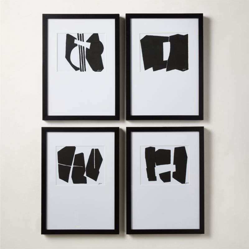 'Monochrome' Framed Black and White Abstract Modern Art Print Set of 4 | CB2 | CB2