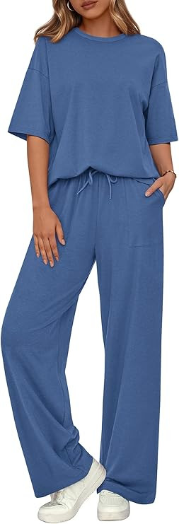 BTFBM Summer Outfits For Women 2026 Two Piece Sets Casual Short Sleeve Spring Tops Wide Leg Pants... | Amazon (US)