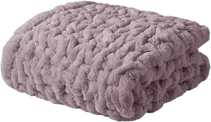 Madison Park Ruched Faux Fur Luxury Throw Lavender 50*60 Premium Soft Cozy Brushed Long Faux Fur ... | Amazon (US)