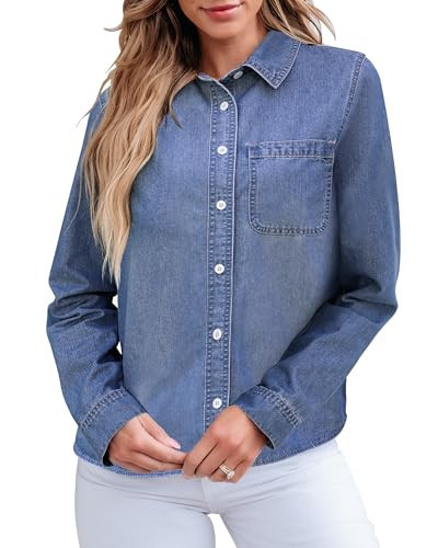 GRAPENT Western Outfit for Women Jean Top for Women Denim Womens Shirt Ladies Jean Shirt Indigo Classic Blue X-Large Fits US Size 16 to 18 | Amazon (US)