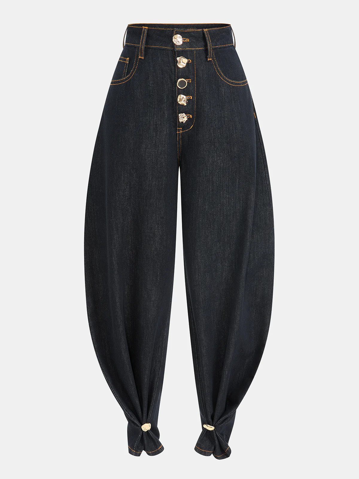 Metal Detail High-Waisted Balloon Jeans | Commense