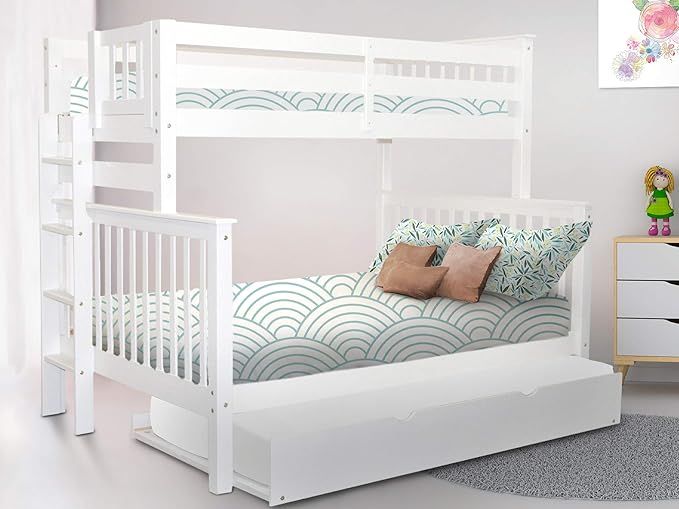 Bedz King Bunk Beds Twin over Full Mission Style with End Ladder and a Twin Trundle, White | Amazon (US)