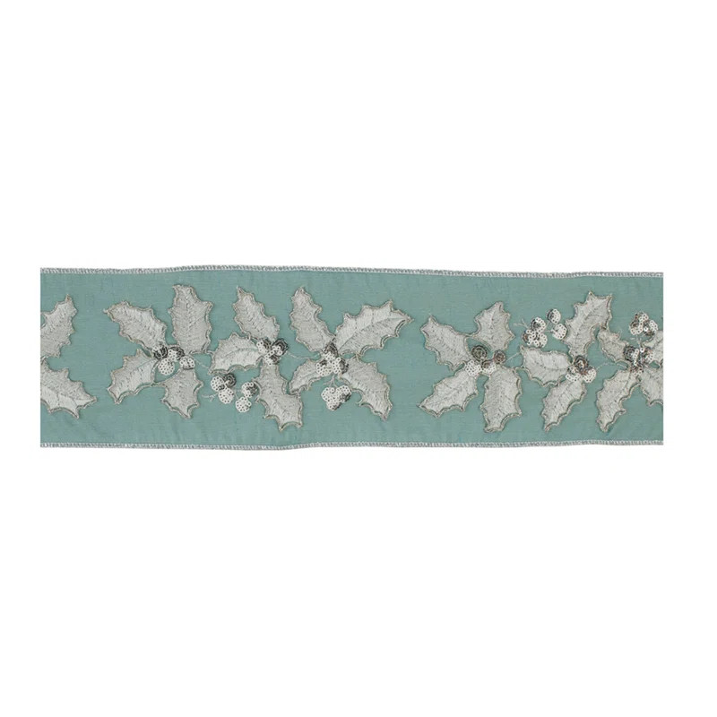The Holiday Aisle® Blue and Silver Sequined Holly Wired Ribbon 4" | Wayfair | Wayfair North America