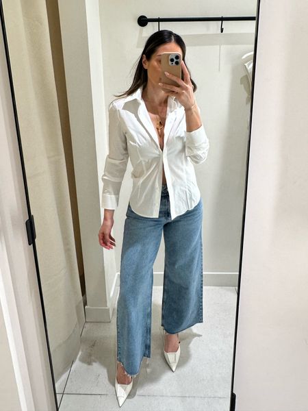 Spring Outfit Inspo 
I’ve become obsessed with wide leg ankle jeans .  They’re so figure  flattering! Wearing a size 2.  I’m 5’4”/130 and they fit me right at the ankle @mangoled

#LTKover40 #LTKstyletip #LTKshoecrush