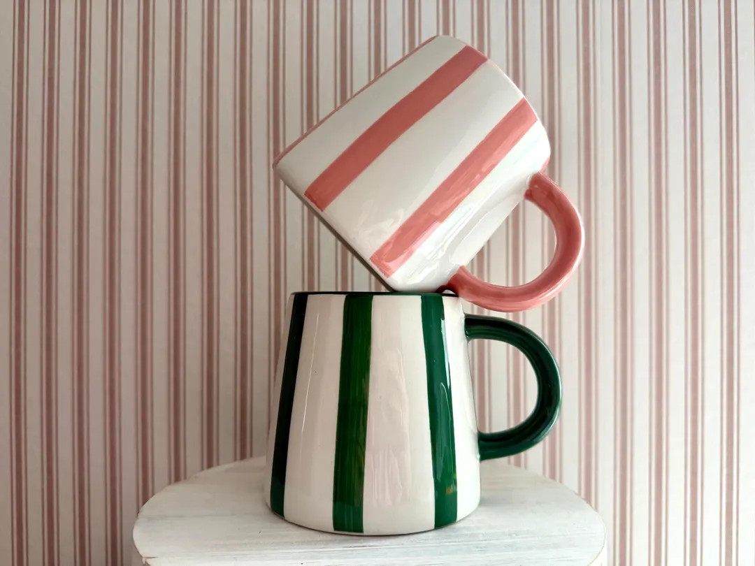 Hand Painted Cabana Stripe Mug - Etsy | Etsy (US)