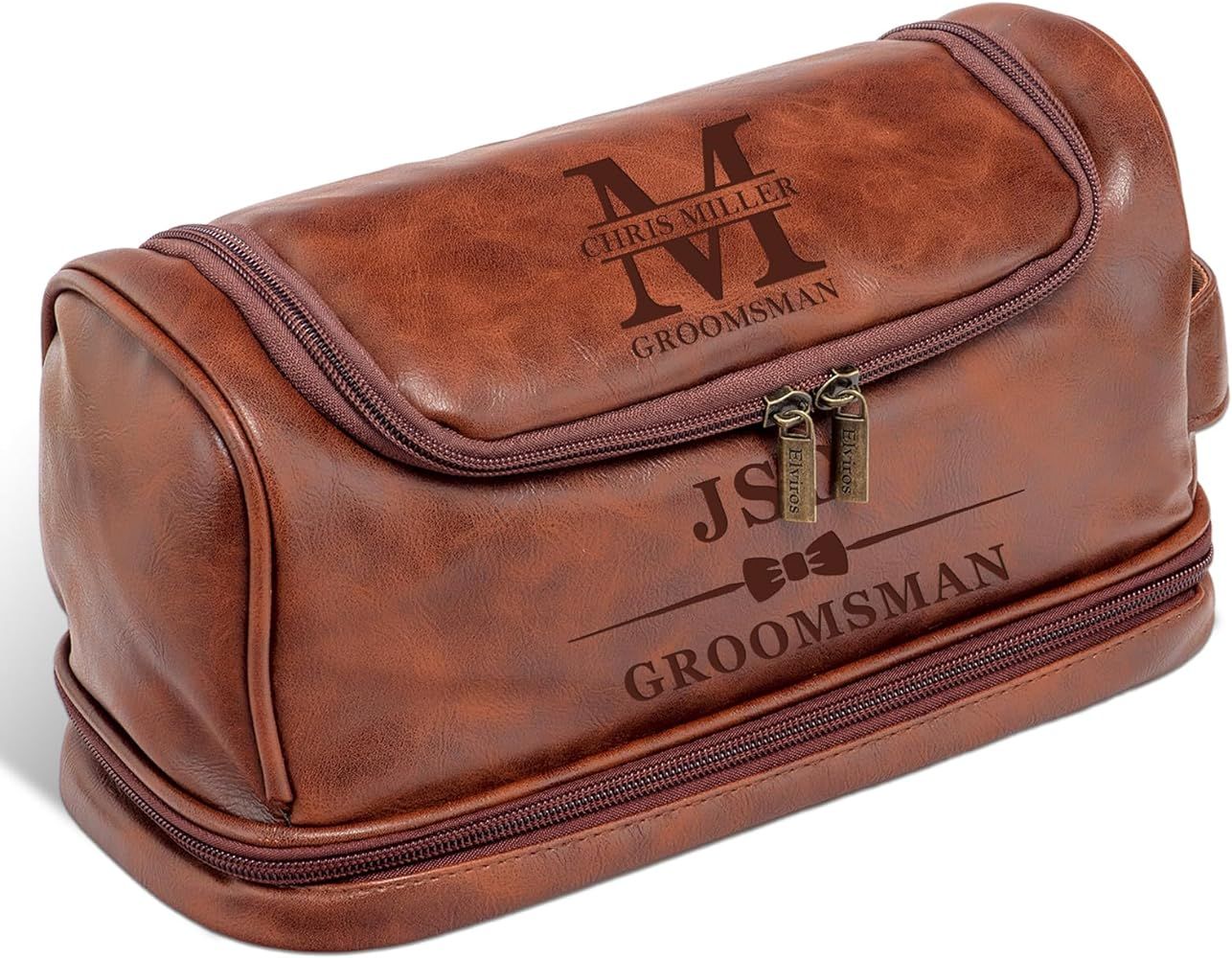 Parmaye Personalized Leather Toiletry Bag for Man Engrave Your Name/Initial Custom Gift for Groom... | Amazon (US)