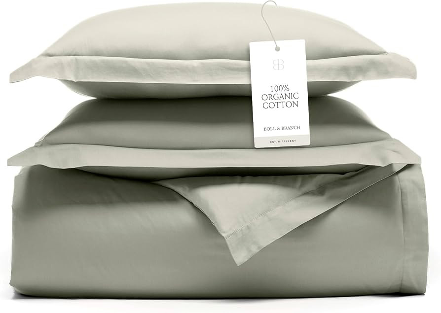 BOLL & BRANCH Signature Hemmed Duvet Set, King/Cal King, Sageleaf | Amazon (US)