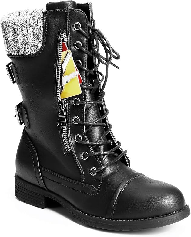 Women's Winter Knit Mid Calf Combat Boots | Amazon (US)