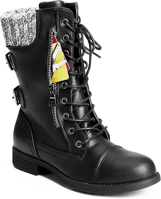 Women's Winter Knit Mid Calf Combat Boots | Amazon (US)