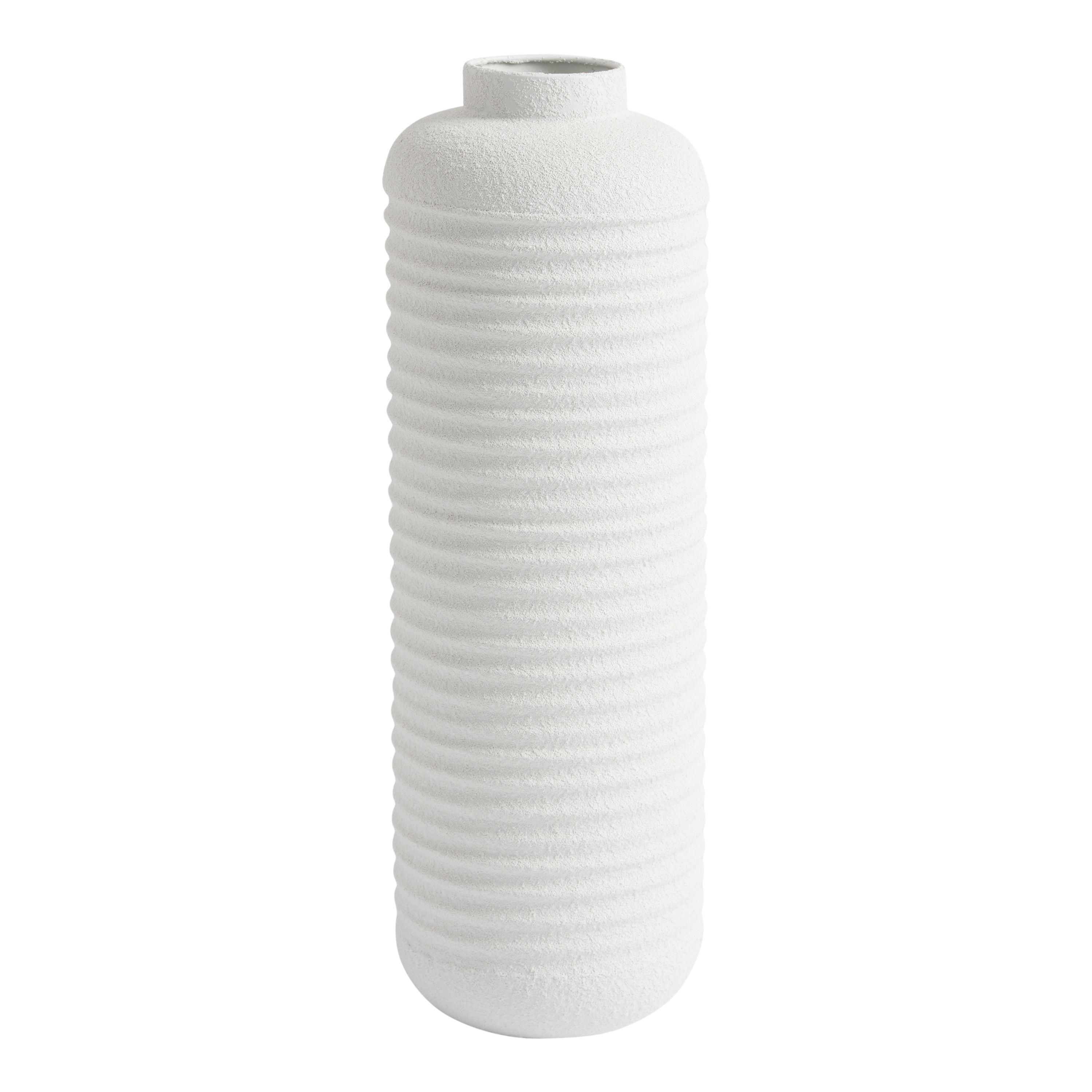 White Metal Textured Ribbed Floor Vase | World Market
