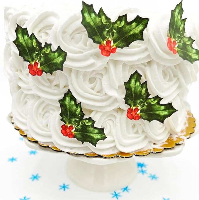 Sugar Robot Holly Leaves Cupcake Toppers - Christmas Cake Decorations Edible - Christmas Cupcake ... | Amazon (US)