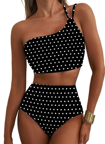 Herseas Women High Waisted Two Piece Bikini Sets Black with White Dots XS | Amazon (US)