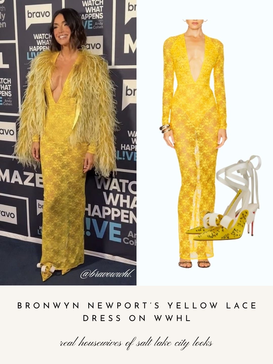 Bronwyn Newport’s Yellow Lace Maxi Dress 📸 = @bravowwhl