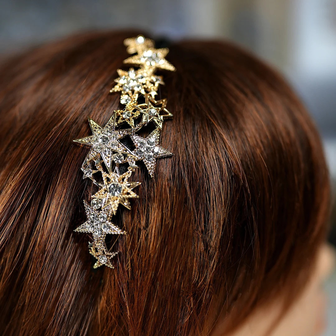 Stardust Austrian Crystal Accent Metallic Headband - Etsy | Etsy (US)
