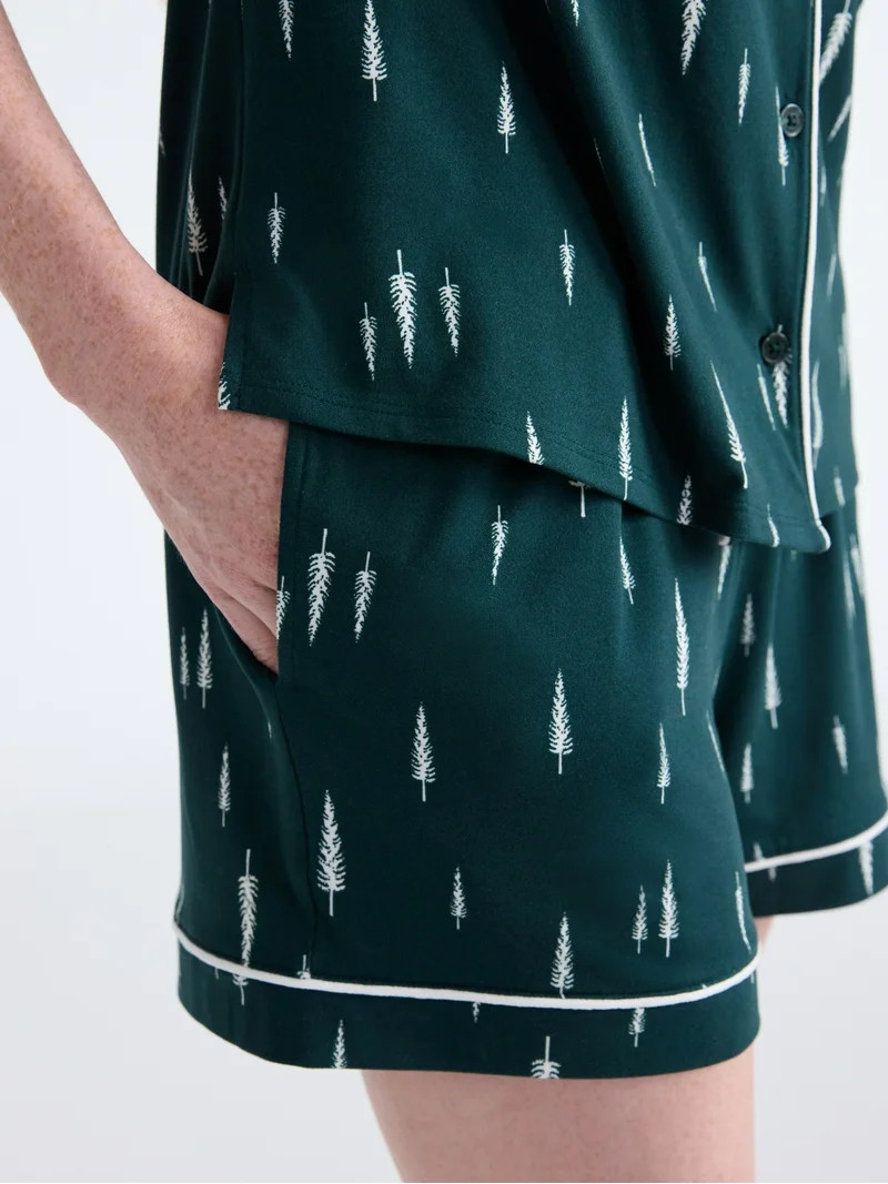 Joyspun Women’s Dreamy Soft Collection Notch Collar Knit Top and Boxer Shorts Pajama Set, Sizes... | Walmart (US)