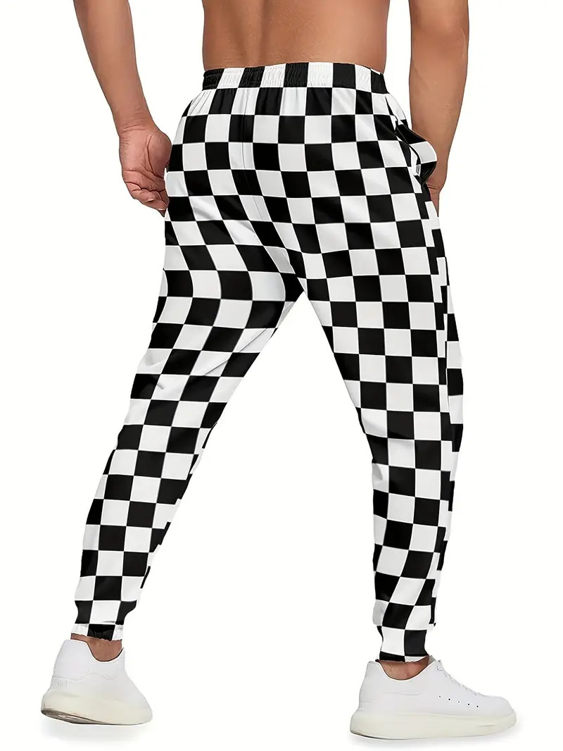 Checkerboard & Striped Print Drawstring Sweatpants Loose Fit Pants Men's Casual Slightly Stretch ... | Temu Affiliate Program