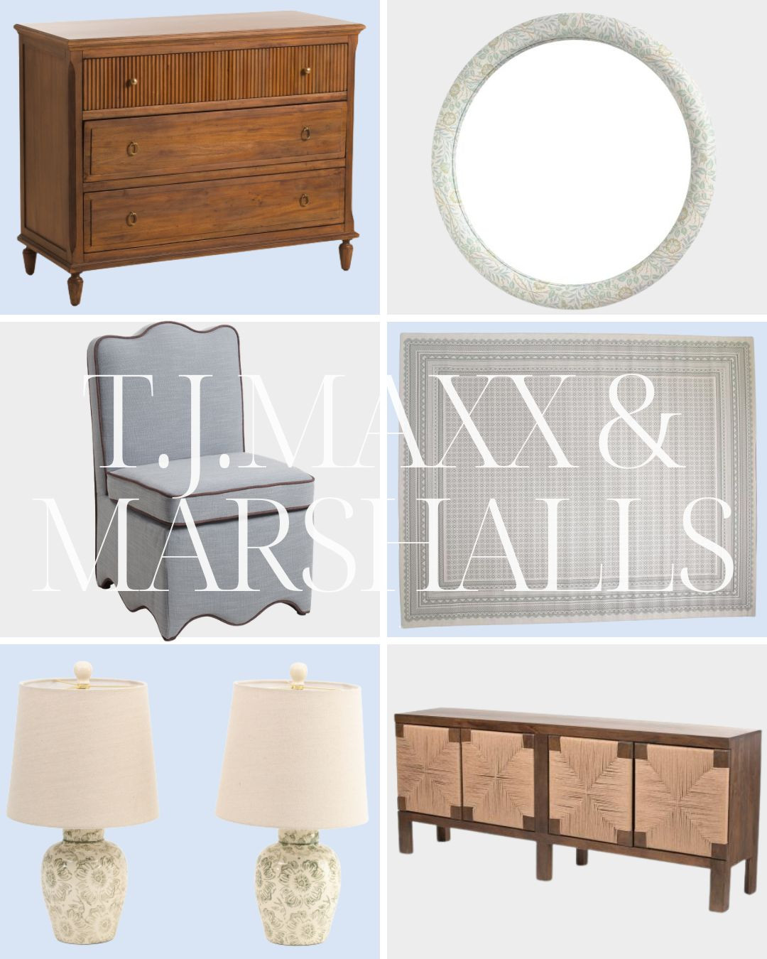 T.J. Maxx and Marshalls finds! 

living room | bathroom | bedroom | home decor | home refresh | bedding | nursery | classic home | traditional home | blue and white | furniture | coffee table | southern home | coastal home | grandmillennial home | scalloped | woven | rattan | classic style | preppy style | grandmillennial decor | blue and white decor | classic home decor | traditional home | bedroom decor | bedroom furniture | dresser | blue chair | brass lamp | floor mirror | euro pillow | white bed | linen duvet | side table | rug | glassware | cups | plates | hosting | kitchen spring | sale picks | outdoor furniture | porch | beach | Lillian August | Karma Home | Ballard Designs 

 #LTKHome