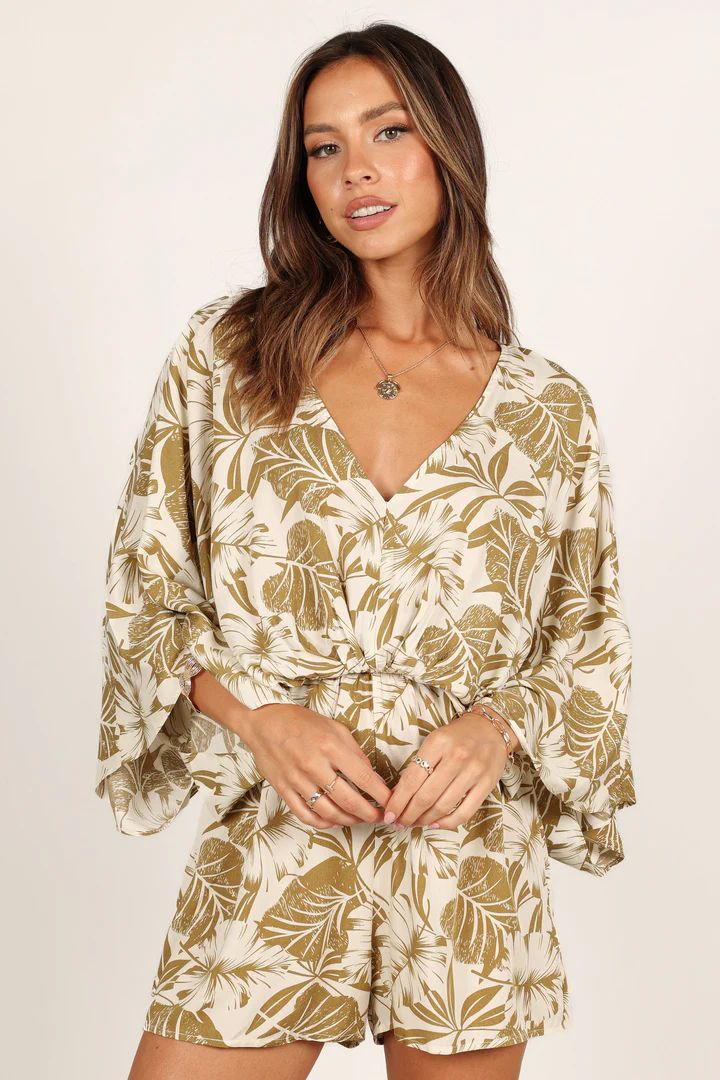 Willa Kimono Sleeve Romper - Olive | Petal & Pup (US)