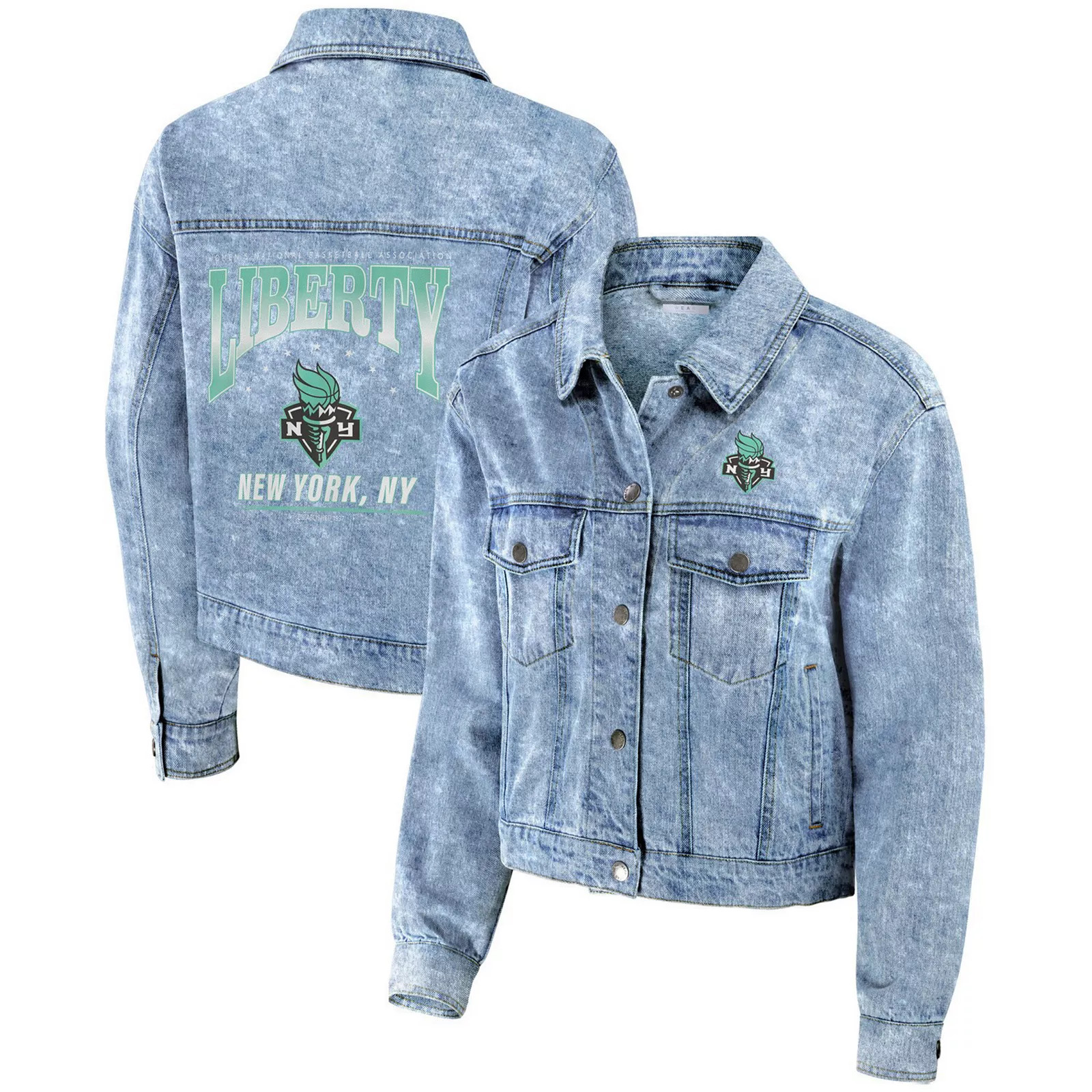 Women's WEAR by Erin Andrews Blue New York Liberty Full-Snap Denim Jacket, Size: Small, Wnb Blue | Kohl's